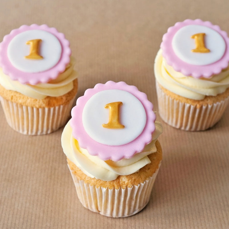 Fondant number pink cupcake toppers