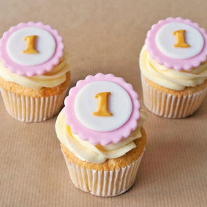 Fondant number pink cupcake toppers