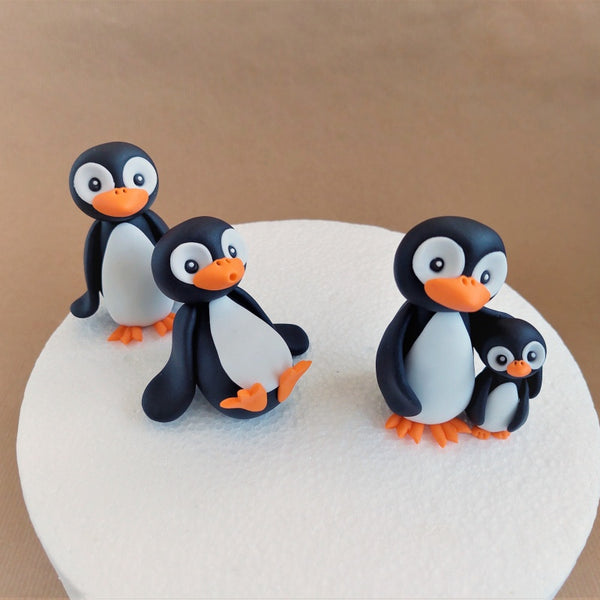 Fondant penguin cake topper set