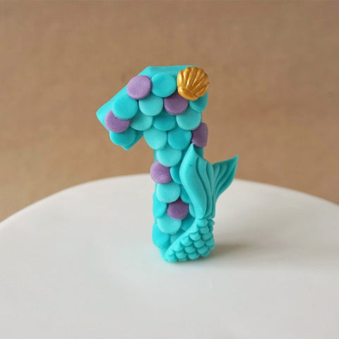 Fondant mermaid number cake topper