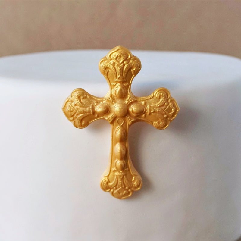 Fondant gold cross cake topper