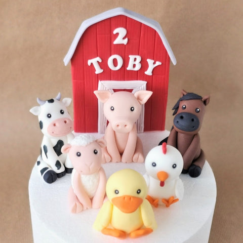 Fondant farm cake topper set