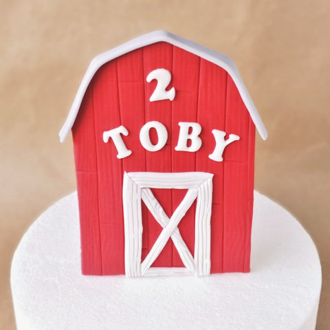 Fondant barn cake topper